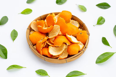 High angle view of orange fruit on table