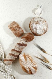 Various sourdoufh bread top view on table