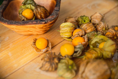 High angle view of fruits on table