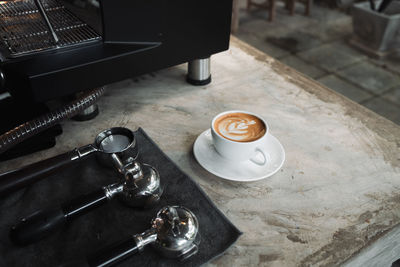 High angle view of coffee on table