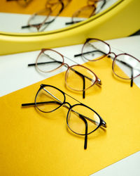 Close-up of eyeglasses on table