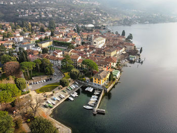 Aerial view of the long lake of mandello del lario