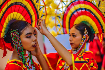 Portrait of happy woman looking away