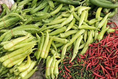 High angle view of vegetables for sale at market stall