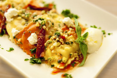 Close-up of food in plate on table