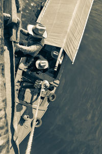 High angle view of man on boat at lake