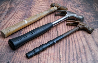 High angle view of tools on table