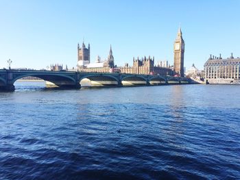 View of bridge over river in city