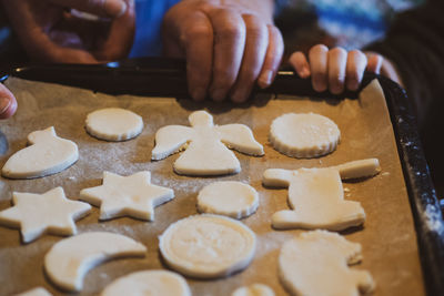 High angle view of woman preparing food