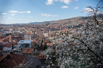 High angle view of townscape against sky