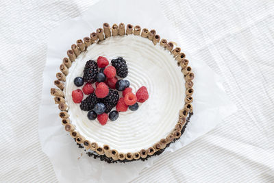 High angle view of dessert on table