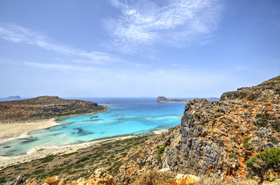 Scenic view of sea against blue sky