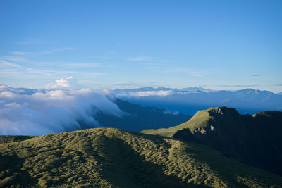 View of mountain range against cloudy sky