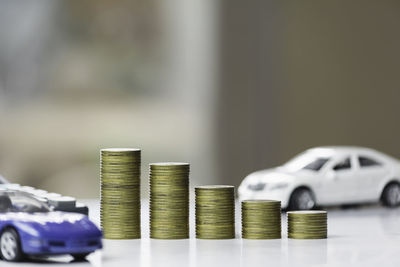 Close-up of coins on table