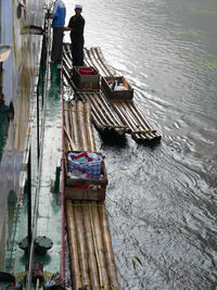 High angle view of ship in sea