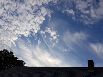 Low angle view of house roof against sky