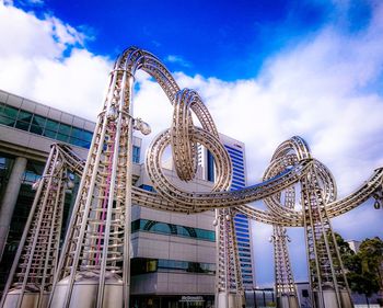 Low angle view of ferris wheel against buildings