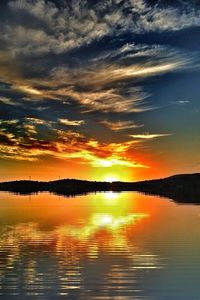 Scenic view of lake at sunset