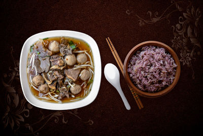 High angle view of food in bowl on table