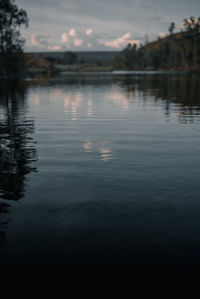 Scenic view of lake against sky at sunset