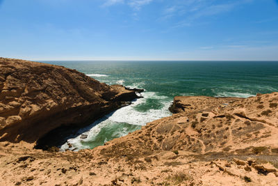 Scenic view of sea against blue sky