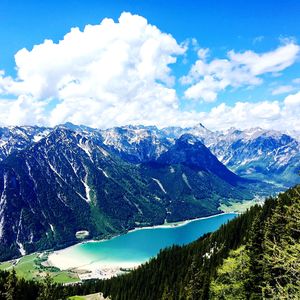 Scenic view of snowcapped mountains against sky