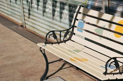 High angle view of empty bench