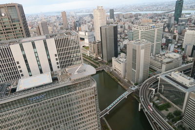 High angle view of buildings in city