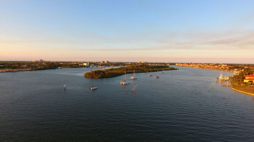 Panoramic view of sea against sky during sunset