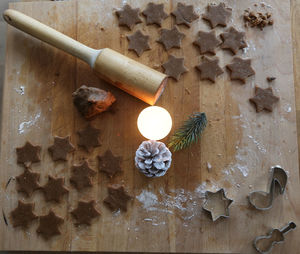 High angle view of cookies on table