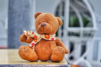 Close-up of teddy bear on table