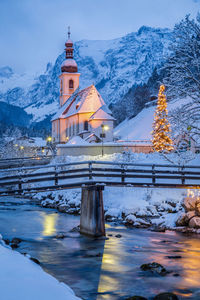 Maria gern church by mountain during winter