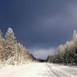 Road passing through snow covered landscape