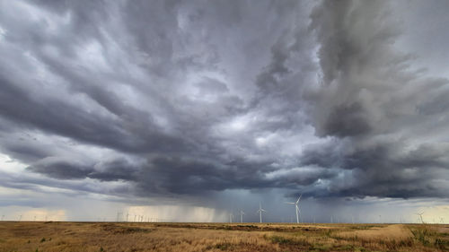 Scenic view of field against cloudy sky