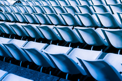 High angle view of empty chairs in movie theater