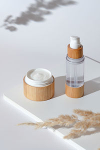 Close-up of beauty product on table