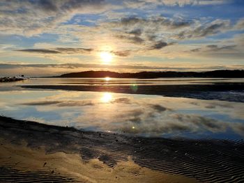 Scenic view of beach against sky during sunset