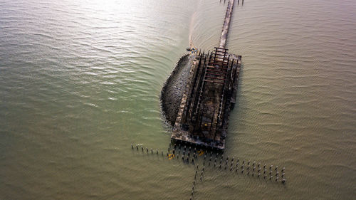 High angle view of boat in sea