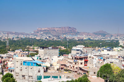 City view with ancient fort in the background and blue sky at morning