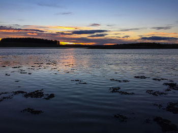 Scenic view of lake at sunset