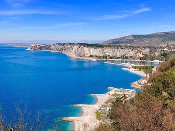 Scenic view of sea against blue sky