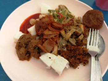 High angle view of meal served in plate