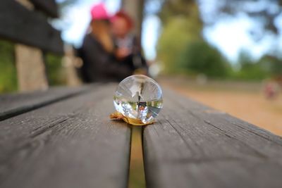 Close-up of metallic object on table