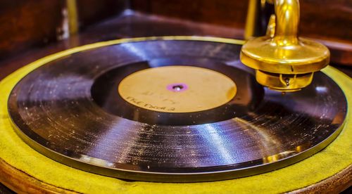 Close-up of record player