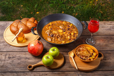 High angle view of food on table