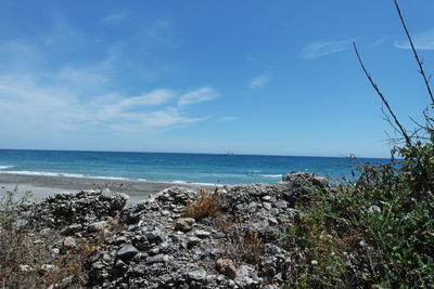 Scenic view of sea against blue sky