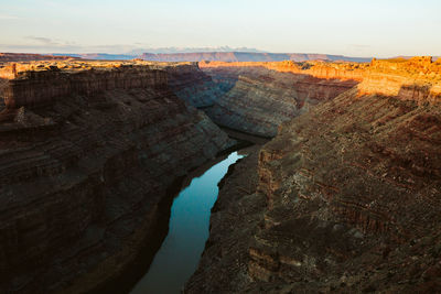 Last light hits the top of the green river in canyonlands park utah