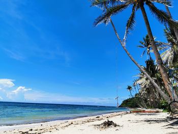 Scenic view of beach against blue sky