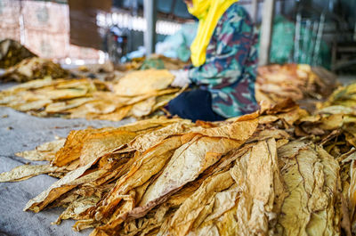 Close-up of dry leaves for sale in market