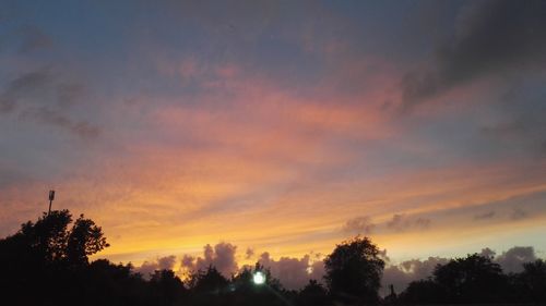 Low angle view of silhouette trees against sky during sunset